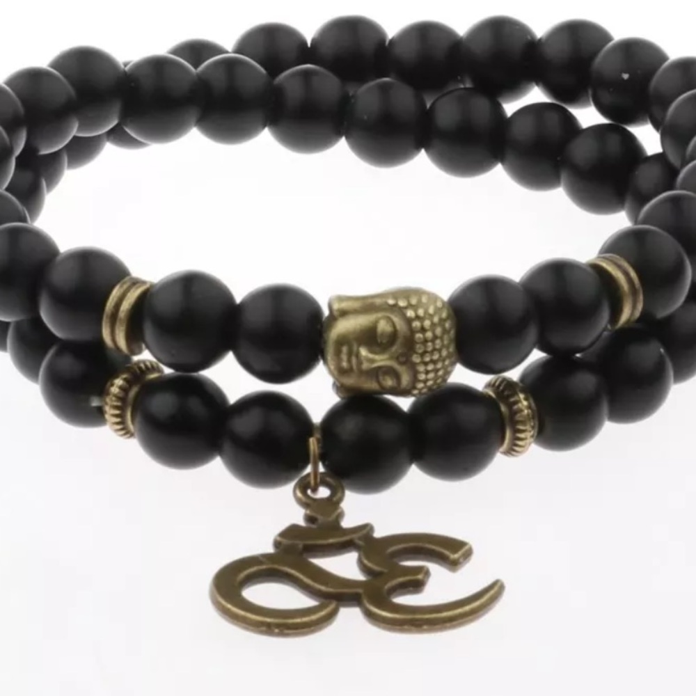 black 8mm obsidian or lava stone OM Bracelet - Picture 3 of 5